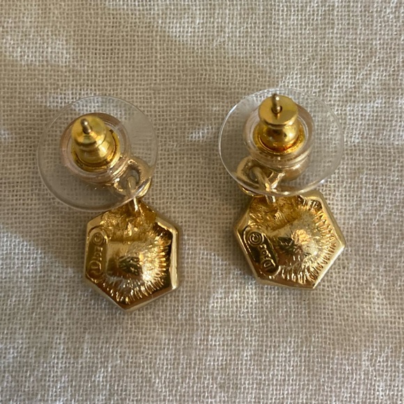 Dior Designer Earrings with Brilliant Stones Pierced Ears - Picture 4 of 7